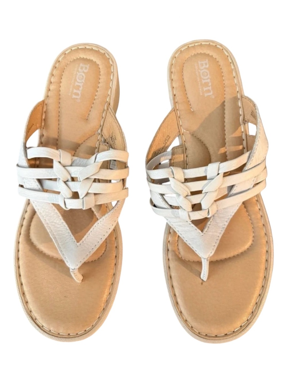 Born White Leather Thong Wedge Sandal Size 10M